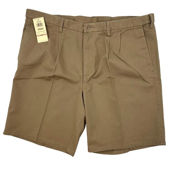 NWT Haggar Mens Tan Pleated Casual Lightweight Chino Shorts Size 42W - Picture 1 of 10